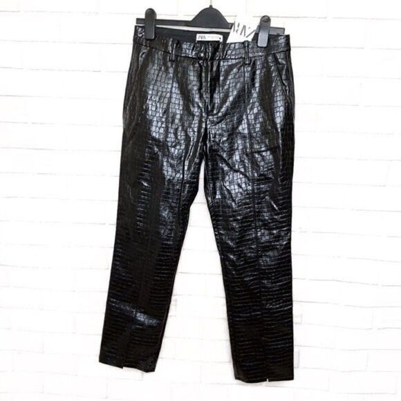 ZARA Faux Leather Pants Croco Animal Effect NWT - Picture 10 of 16